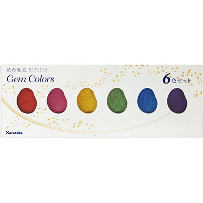 Kuretake Gansai Tambi GEM COLORS, 6 colors set, Made in Japan | 6 sparkling metallic colors, Watercolor Paint Set, large pans, Professional Use, Artist Grade - style: GEM COLOURS