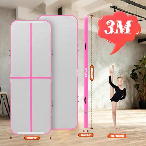 SUDOO Gymnastics Air Mat 10ft/13ft/16ft Inflatable Air Tumble Track Mat 4" Thick Tumbling Mat With Pump or No Pump for Training Tumble Yoga Cheerleading Parkour Beach Water Activities Home Use - color: Pink, size: 10ft*3.3ft*4in (3*1*0.1m)