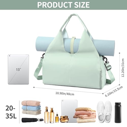 Handbag for Women Yoga Bag Large Capacity Yoga Pad Buckle with Shoe Compartment Water Bottle Sports Gym Bag Travel - color: C01-1 Green