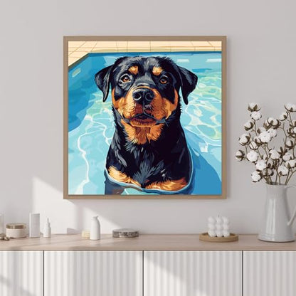 Artunion Framed Paint by Numbers Kit for Adults Beginners & Kids Ages 8-12,Rotweiler Dog Paint by Number with Frame,Dog Animal Paint by Numbers Kit on Canvas 10 * 10 Inch Without Easel - color: ZXT-374-F