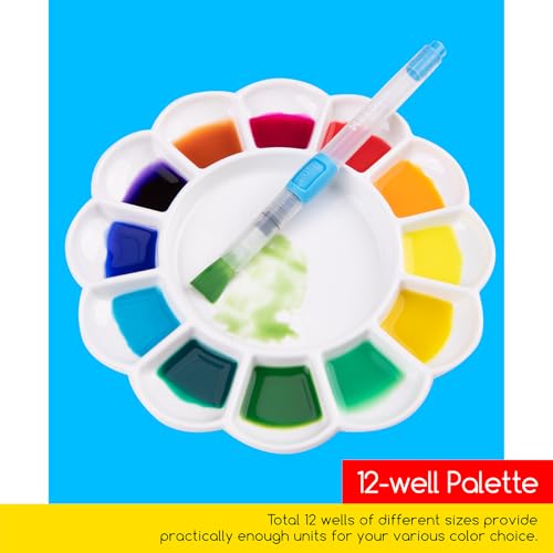 MEEDEN 12-Well Ceramic Paint Palette, Porcelain Tray, Artist Watercolor Mixing Palette, Round, 7.9'x 7.9'x 0.79' (Pack of 3) - size: 12 Wells (Pack of 3)