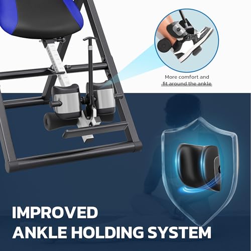 YOLEO Inversion Table for Back Pain w/Removable Lumbar Pad ITX320 | w/ Reversible Ankle Holders, Foldable, Easy Assembly - color: Blue