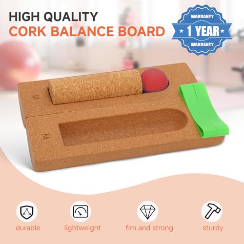 Foot Balance Cork - Foot Collective Cork Balance &Natural Wood for Feet Strengthening, corking balance board For Home Gym|Office Fitness Equipment for Plantar Fasciitis Relief | Foot Balance Trainer - color: Red