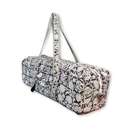 Large Capacity Handblock Printed Yoga Mat bag for Women, Gym Bag, Fits Yoga Blocks, Adjustable strap, Pilates, Gym, Fitness Block & Gear, Light and Durable - color: Charcoal Bloom