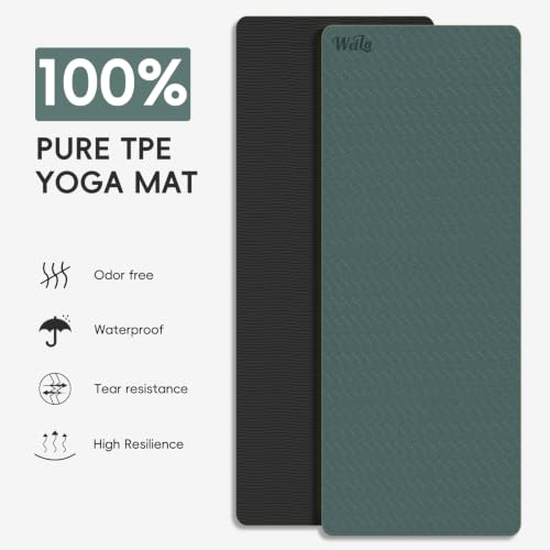 WEILA Extra Thick 10mm Yoga Mat,76"x28" Dual-Color TPE with Carry Strap - color: Dark Green & Black