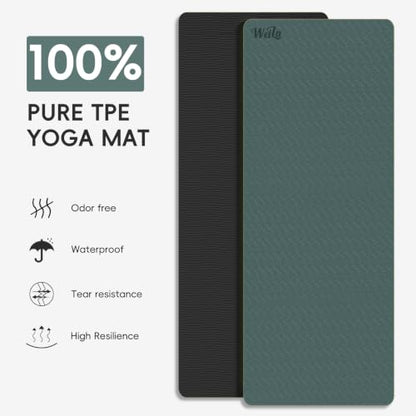WEILA Extra Thick 10mm Yoga Mat,76"x28" Dual-Color TPE with Carry Strap - color: Dark Green & Black