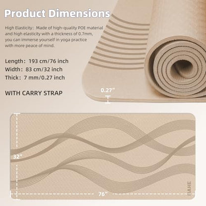 Yoga Mat High Density Exercise Mat, 76"x32"x0.27"Thick Wide & Large Yoga Mat for Women Men, Professional POE Workout Mat for Yoga, Pilates, Fitness & Stretching - color: Beige