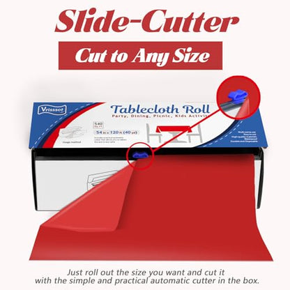 Red Table Cover Roll Disposable Tablecloth: 54in X 120ft Table Covers Plastic Table Cover Roll with Easy Slide Cutter Red Table Covers for Parties Disposable - color: Red, size: 1440" x 54" (Rectangular)