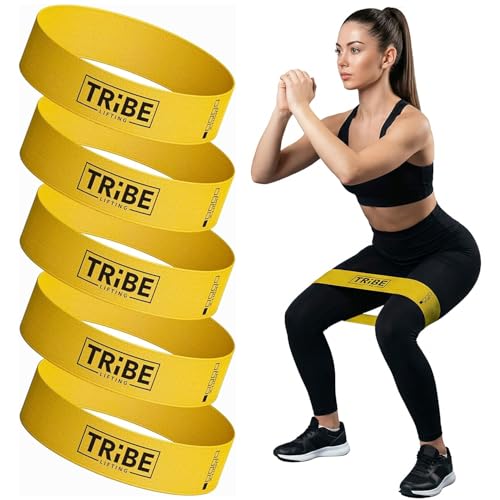 Fabric Resistance Bands for Working Out, 5-Band Set for Legs and Glutes | Booty bands for women and men, 5 resistance levels, for glute activation, hip training, squats, lunges and physical therapy - color: X-Light Yellow