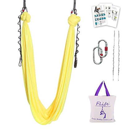 F.Life Aerial Silk Yoga Hammock & Swing for yoga Inversion,Strength training,starter hardware kit - color: yellow