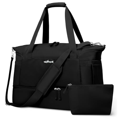Gym Bag for Women, Personal Item Travel Bag with Shoes Compartment for Trip - color: Black, size: Medium