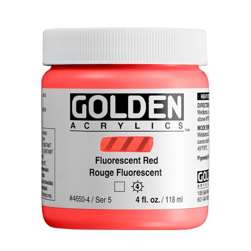 GOLDEN Heavy Body Acrylics, Fluorescent Red, 4 fl. oz. Jar | Artist grade acrylic paint with rich pigment load and a thick body that retains texture and toolmarks.