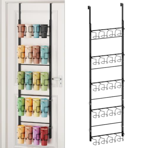 SWTYMIKI 5-Tier Water Bottle Organizer – Over the Door Stanley Cup Holder, Cup Organizer for Door or Wall Mount Option, Stanley Accessories for Pantry, Dorm, Office, RV Use, Black - color: Black, size: 5-Tier