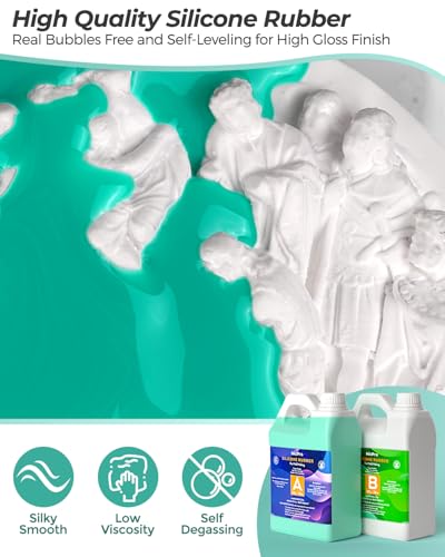 Nicpro 250oz Silicone Mold Making Kit 20A, Platinum Liquid Silicones Rubber | for Mold Maker, Jade Green Flexible & Food Safe Mix Ratio 1:1 for Casting 3D Resins Molds DIY with Gloves, Sticks & Cups - size: 250oz