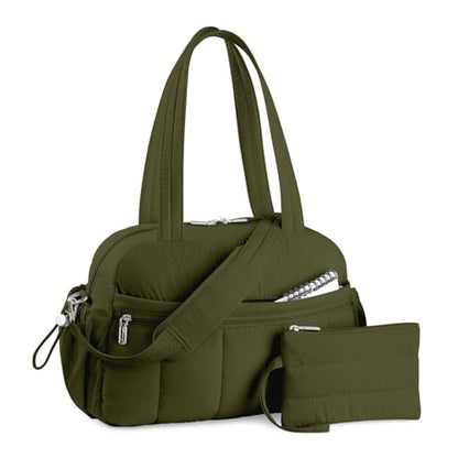 TOPDesign Travel Duffel Bag for Women, Puffer Gym Bag Sports Tote with Wet Pocket, Carry On Weekender with Luggage Sleeve (Dark Green) - color: Dark Green