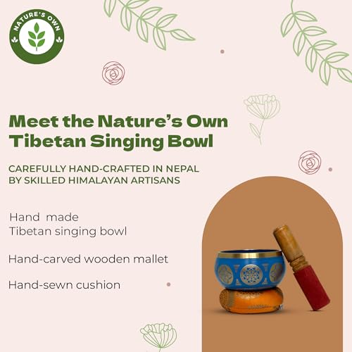 Nature's Own Tibetan Singing Bowl Set- Easy to Play- Meditation Sound Bowl Handcrafted in Nepal for Yoga, Mindfulness, Chakra Healing, Stress Relief- Spiritual Gifts for Women and Men (3.5 Inch, Blue) - color: Blue