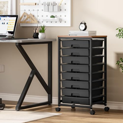 SYKIARIOL Rolling Storage Cart with Drawers, 8 Drawers Utility Cart,Black - color: Black