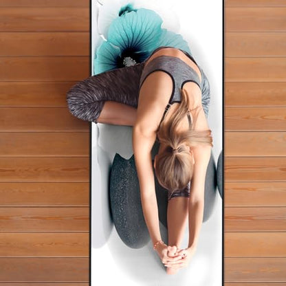 QiyI Hot Yoga Towel with Grip Dots, Non Slip, 70"x26", Blue White Flowers - color: Pebbles & Blue White Flowers, size: 70"x26"