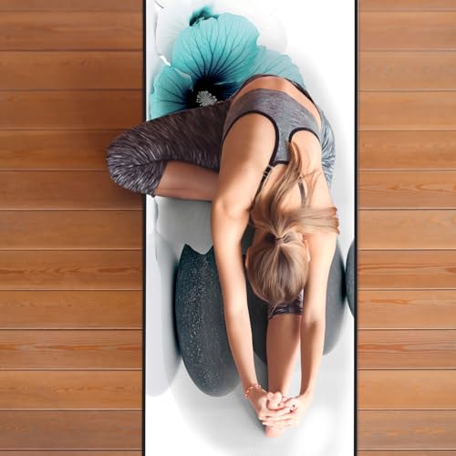 QiyI Hot Yoga Towel with Grip Dots, Non Slip, 70"x26", Blue White Flowers - color: Pebbles & Blue White Flowers, size: 70"x26"
