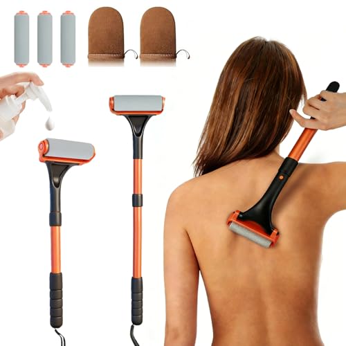 Lotion Applicator for Back&Body-Extendable up to 21.5" Back Lotion Applicator with 3 Roller and 2 Finger caps for Back self,Lotion Stick & Sunscreen Applicator for Skin Cream,Oils & More,Orange - color: Orange