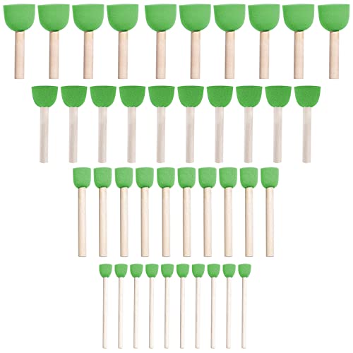WAFJAMF 40 Pcs Round Sponges Brush Set 4 Sizes DIY Painting Tools Green | Wooden handle craft foam applicators for acrylic, kids arts & stenciling with multiple diameter options - color: Green