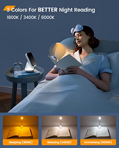 Glocusent Willow Book Light for Reading in Bed, 10 LED Bright Reading Light | 3 Colors & 3 Brightness, Rechargeable, 80Hrs, Lightweight, Clip on, Christmas Stocking Stuffers, Gifts, Book Lovers, Reader - color: Purple