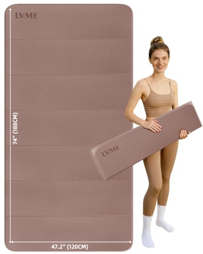 Foldable Yoga Mat 74"x47.2"x 0.4" – Large Yoga Mat | Non-slip, thick 0.4" cushion for comfort, odor-free TPE, for stretching/home gym/outdoor, easy store & carry