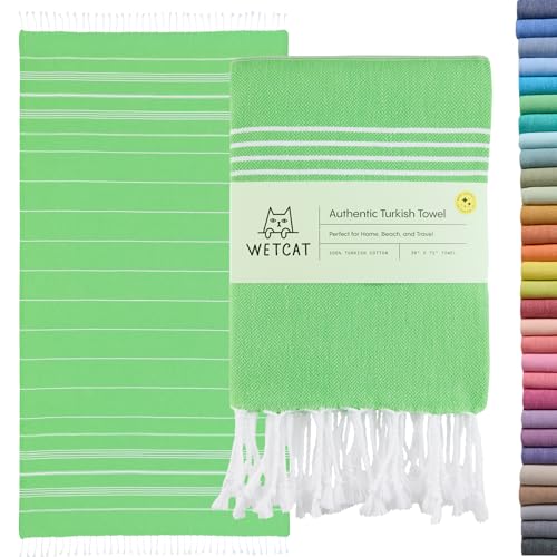 WETCAT Turkish Beach Towel Oversized (38"x71") 100% Turkish Cotton, Made in Turkey - Sand Free, Extra Large, Ultra Soft, Quick Drying, Compact & Lightweight for Travel - Lime Green - color: Lime Green, size: Beach Towel (38" x 71")