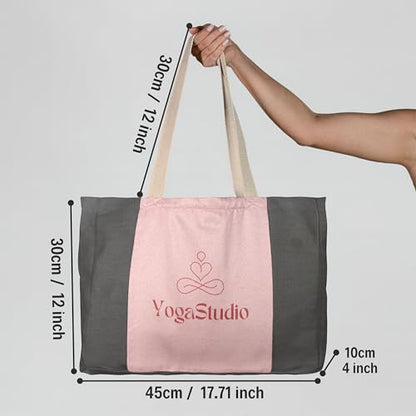 Large Canvas Yoga Tote Bag with Yoga Mats Bags Carrier Eco Friendly Cotton Shoulder Bag for Pilates, Gym, Beach, Groceries & Travel YG10