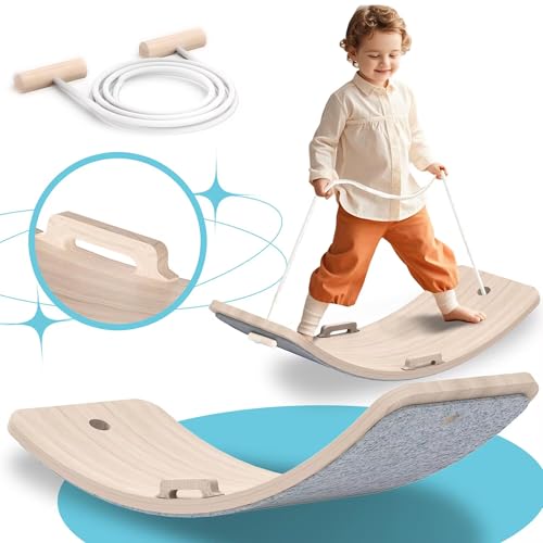 27 Inch Wooden Balance Board for Kids and Toddlers, Wobble Board with Rope