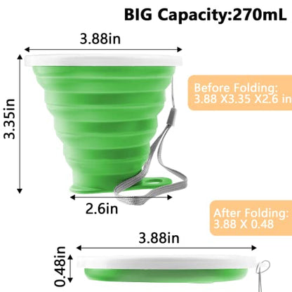 Litoexpe 2 Pack Silica gel Collapsible Travel Cup 270ml, Grey & Green | with Lids, Portable Folding Camping Cup, for Camping and Travel - color: Grey & Green