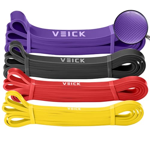 VEICK Pull Up Assist Resistance Bands for Home Gym | 100% Natural Latex, Non Slip Leather Texture, Space Saving, Full Body Training for Men Women - color: Purple/Black/Red/Yellow Set of 4 (0.3-1.1in)