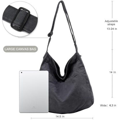 Canvas Tote Bag Casual Hobo Crossbody Shoulder Bag for Women and Men Large Purse Messenger Bag Travel Work - color: 1-grey