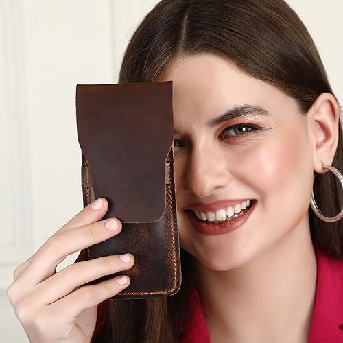 Leather Pen Sleeve Case for Fountain Pens, Multi Pen Holder Organizer, Handmade Full Grain Leather Pouch, Durable Protective Pen Cover, Classic Pen Storage Gift (Brown) - color: Brown