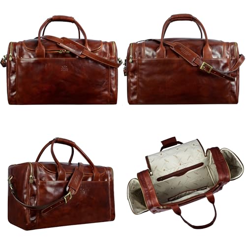 Time Resistance Leather Duffel Bag - Large Weekend Gym Travel Bag (Brown) - color: Brown