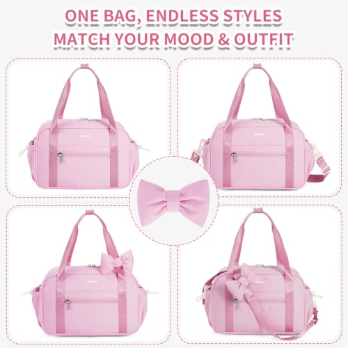 ECOHUB Small Gym Bag for Women, Mini Gym Duffle Bag with Wet Compartment, Cute Bowknot Sports Bag, Gym Tote Bag Dance Yoga Workout Travel Bags Pink - color: Pink