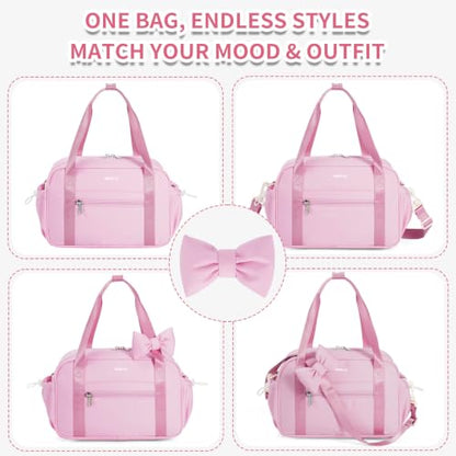 ECOHUB Small Gym Bag for Women, Mini Gym Duffle Bag with Wet Compartment, Cute Bowknot Sports Bag, Gym Tote Bag Dance Yoga Workout Travel Bags Pink - color: Pink