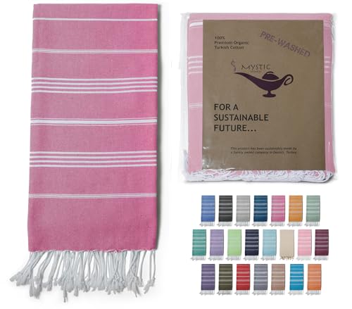 Mystic Turkish Beach Towel Pestemal - 100% Organic Cotton - Extra Large - Quick Dry - Bath - Beach - Gym - Yoga - Travel - Sultan Model (Dark Pink) - color: Dark Pink
