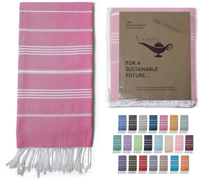 Mystic Turkish Beach Towel Pestemal - 100% Organic Cotton - Extra Large - Quick Dry - Bath - Beach - Gym - Yoga - Travel - Sultan Model (Dark Pink) - color: Dark Pink