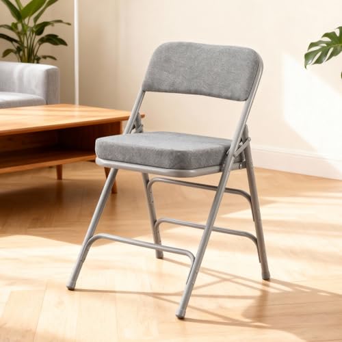 Elegant Folding Chair with Thick Cushioned Seat, Portable Metal Frame Foldable Chair for Indoor & Outdoor Use, Durable and Comfortable Upholstered Chair for Home, Office, and Events - Grey - color: Linen-gray X1