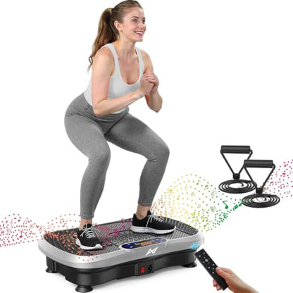AXV Vibration Plate Fitness Platform Exercise Machine Body Vibrating Board | Curved Design Powerful 200W Bluetooth Oscillating Shake Plate for Lymphatic Drainage Recovery Whole Body Toning With Handles - color: BT.PRO.SILVER