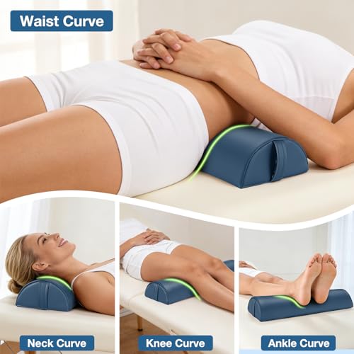 Semi-Round Massage Bolster, 21x6x3 in Half Moon Lower Back Support Pillow - color: Medium Blue - 21x6x3 in - Pu Leather