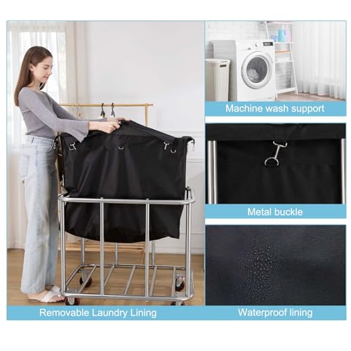 Laundry Cart with Wheels Commercial,400L Large Rolling Laundry Hamper - color: Black - 11.35 Bushels - Upgraded Version