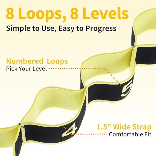 Stretch Strap, Yoga Stretching Band, Elastic Stretching Strap, Yoga Stretch Strap with 8 Loops, for Effective Stretching - color: Yellow