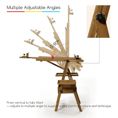 MEEDEN Painting Easel with Storage and Tray: H-Frame Beech Wood Art Easel | Easel Stand for Adults, Artists, Students, Beginners - Adjustable 50"-80" H, Holds Canvas Up to 47 Inches - color: Walnut