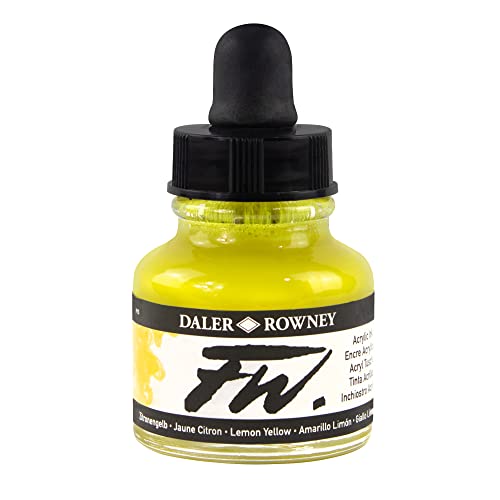 Daler-Rowney FW Acrylic Ink Bottle Lemon Yellow - Versatile Acrylic Drawing Ink for Artists and Students - Permanent Calligraphy Ink - Archival Ink for Illustrating and More - color: Lemon Yellow, size: 1 fl oz