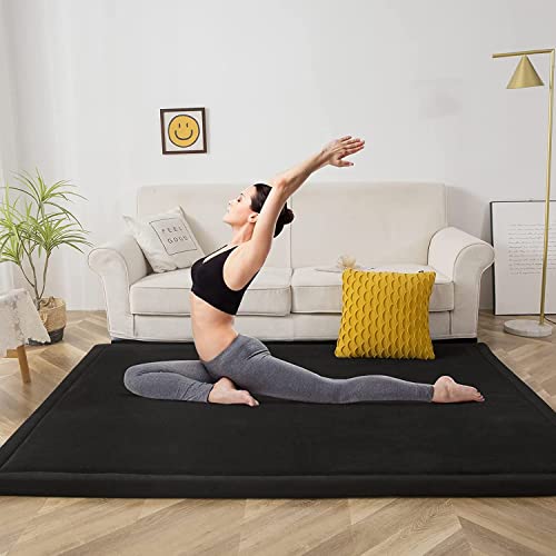 MAXYOYO Play Mat, 1.2" Thick Memory Foam Soft Padded Carpet with Non-Slip Backing, 5x7 ft Japanese Tatami Rug Living Room for Kids, Toddler, Children, Nusery(Black) - color: Black, size: 5x7 ft
