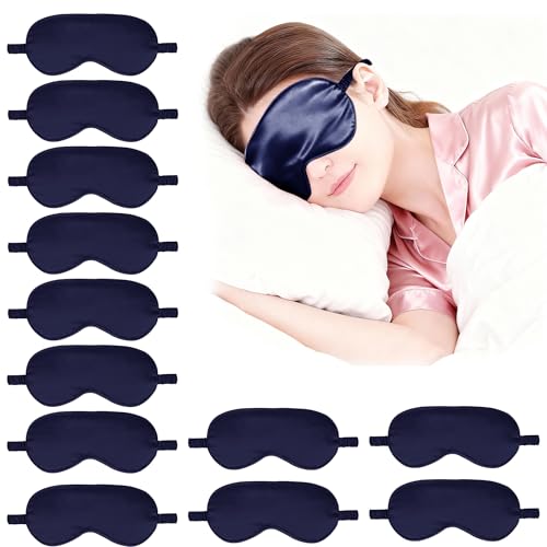 12PACK Silky Sleep Masks Satin Eye Mask Silk Eyes Cover for Sleeping Blackout Eyeshades Soft Blindfold Travel Nap Gifts - color: Navy