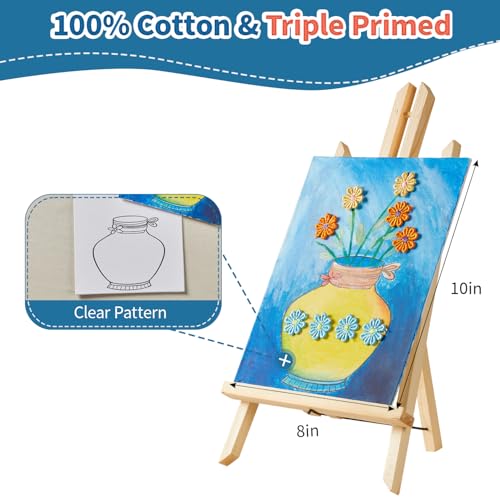 DIY Vase Pre Drawn Canvas Painting Kit, 3-Pack 8x10 Inch Canvas Panels, 40 Tassel Flowers, 8 Acrylic Paints, 3 Brushes & Double-Sided Tape, Creative Art Kit for DIY Projects & Crafting Fun - size: 8"x10"(3-Pack), style: Classic - Vase