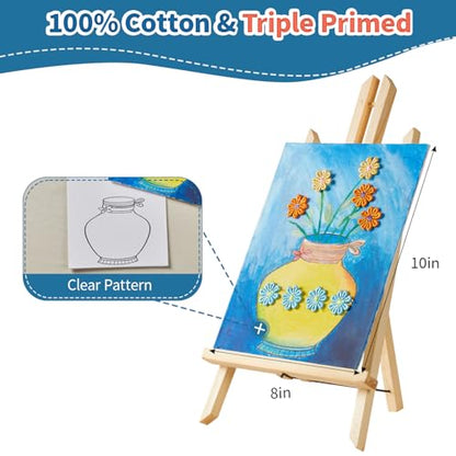 DIY Vase Pre Drawn Canvas Painting Kit, 3-Pack 8x10 Inch Canvas Panels, 40 Tassel Flowers, 8 Acrylic Paints, 3 Brushes & Double-Sided Tape, Creative Art Kit for DIY Projects & Crafting Fun - size: 8"x10"(3-Pack), style: Classic - Vase
